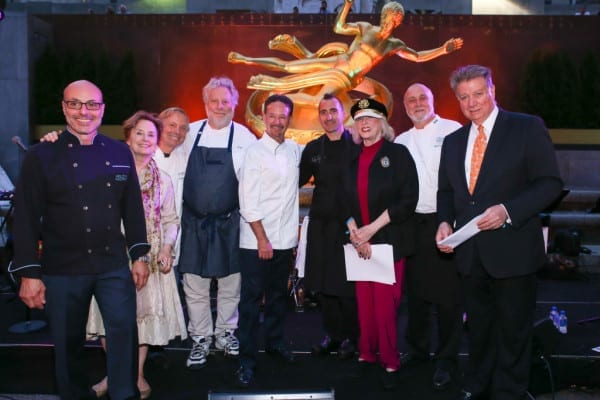 Citymeals on Wheels, Cheftopia 2015 : Chef Alfred Portale; Chef Alice Waters; Chef Jimmy Schmidt; Event Honoree Chef Jonathan Waxman; Chef Stephan Pyles; Iron Chef Marc Forgione; Citymeals Co-Founder & Board Chair Gael Greene; Event Honoree Chef Larry Forgione; Citymeals Board Member and Grand Host of the event Nick Valenti, CEO of Patina Restaurant Group (Eric Vitale Photography - Media Release photos)