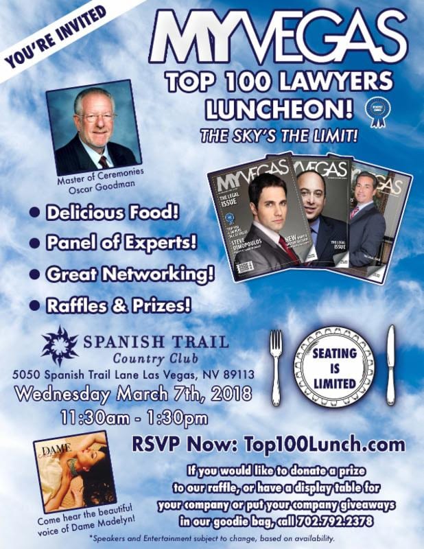 Join MYVEGAS Magazine as they honor the Top 100 Lawyers in Las Vegas